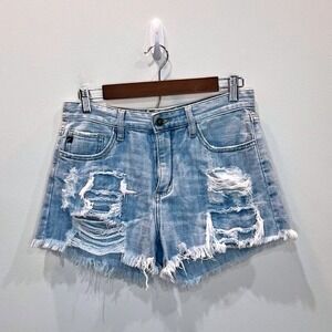 KanCan Distressed Denim Shorts Light Wash Women's Size 7/27 100% Cotton Festival